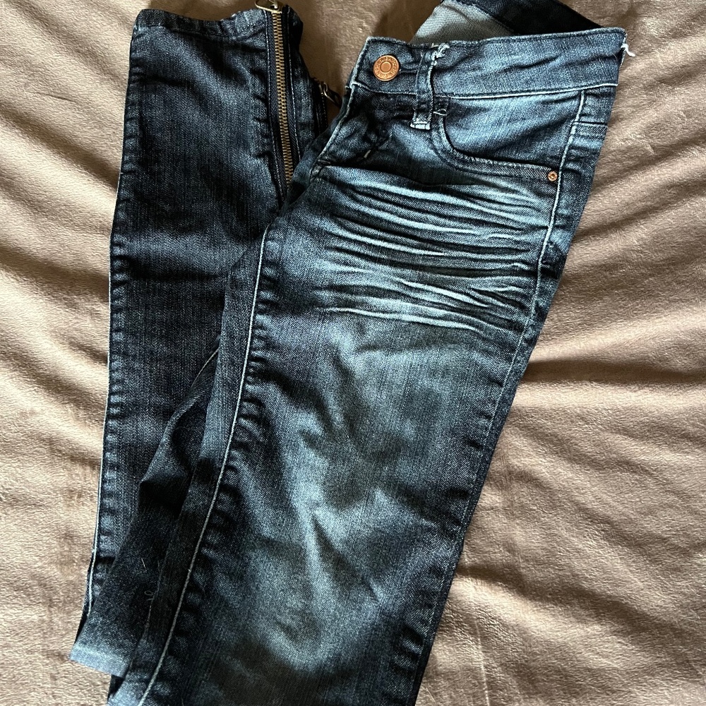 Garage Dark Wash Skinny Denim Jegging W/Brass Ankle Zip Detail